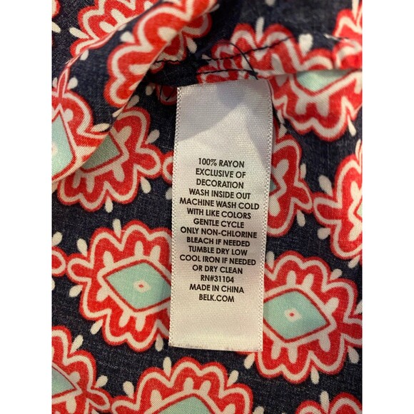 Crown & Ivy Boho Peasant Petite Large Navy Red Patterened Top Blouse Casual - Picture 9 of 11